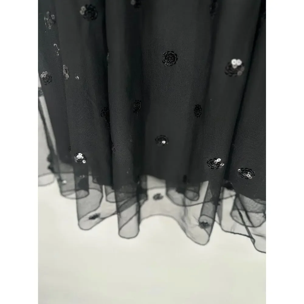 Intimately FP Free People Sequin Polka Dot Mesh Midi Skirt S Black Whimsigoth - Picture 4 of 8